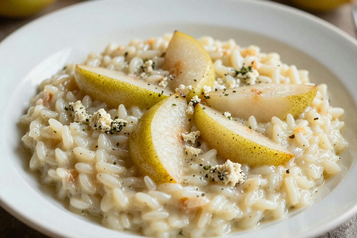 Risotto pere e gorgonzola: il piatto che unisce dolce e salato per una cena indimenticabile